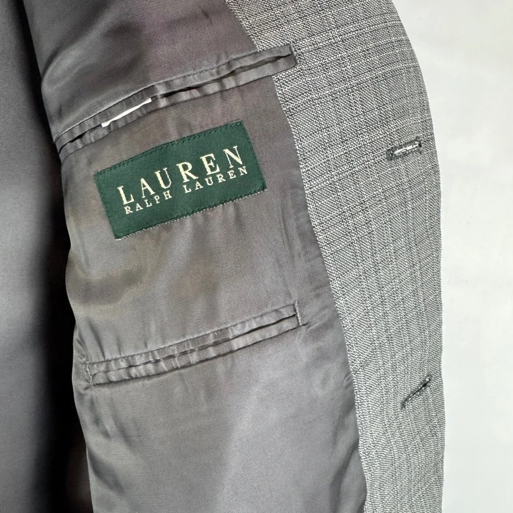 Lauren Ralph Lauren Made in‎ Italy Gray Plaid Silk Wool Sport Coat Blazer 44S